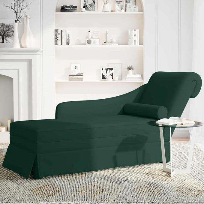 vidaXL - Chaise - longue - met - bolster&rechterarmleuning - fluweel - donkergroen