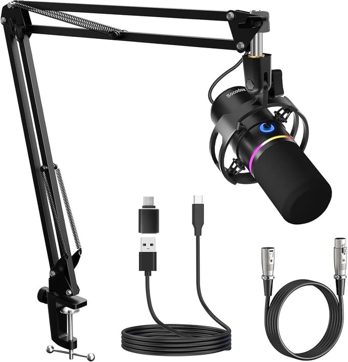 Dynamische USB/XLR Podcast Microfoon met Ruisonderdrukking en Boomarm voor Gaming en Streaming