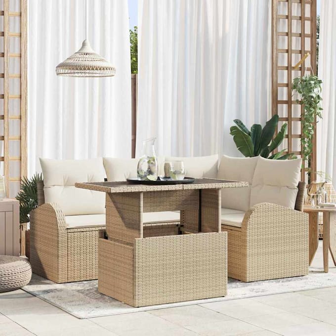 vidaXL - Tuinbank - Set - 5 - st - Beige - poly - rattan
