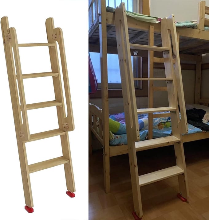 Houten Trapladder - Stapelbed Ladder - Veilig Klimmen - Met Veiligheidsleuning - 150 cm - Houtnerf