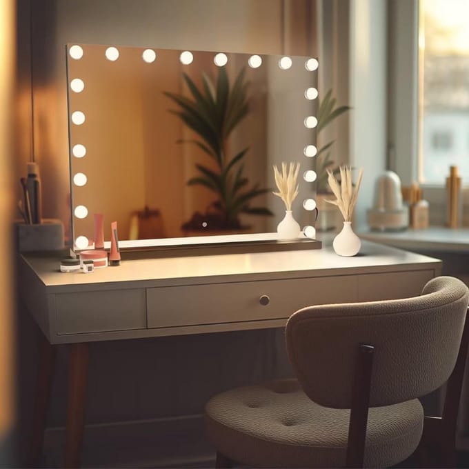 Hollywood Make-up Spiegel met Dimbare LED Lampen - 3 Lichtstanden - 80x60cm