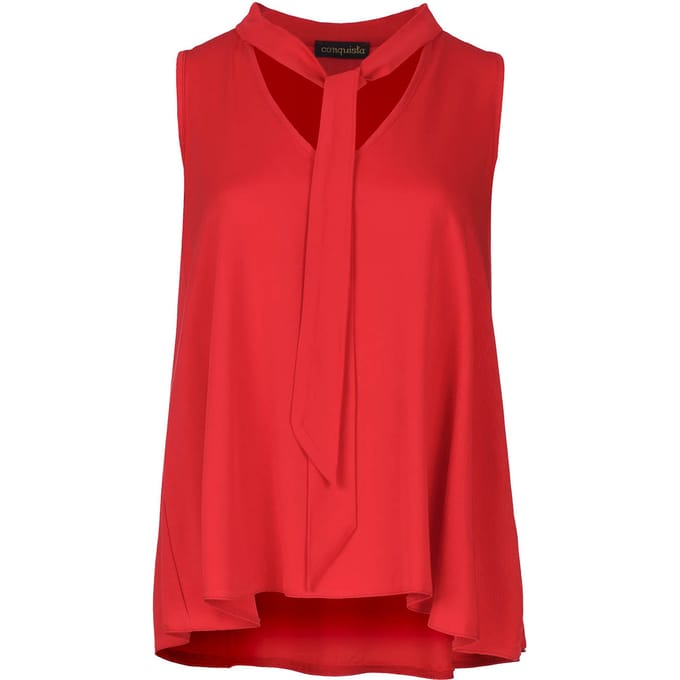 Rood Mouwloze Top met Stropdasdetail