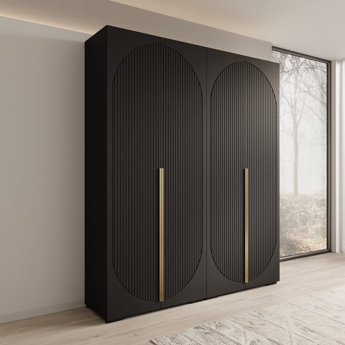 Meubella - Mayfair - Kledingkast 4-deurs - Zwart - 200x47x237 cm