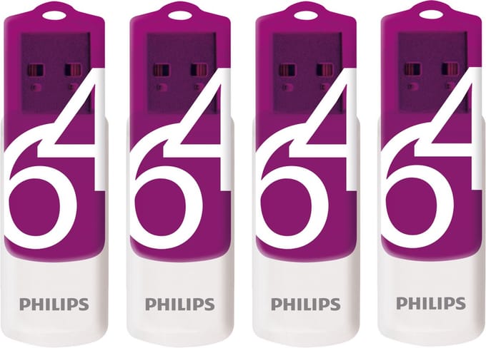 Philips USB Stick 64GB - USB2.0 - LED - Draaidop - Magic Purple Vivid Edition® - 4-Pack