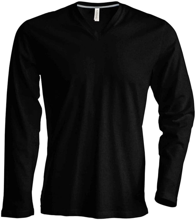 Kariban Heren Slim Fit Lange Mouw V Hals T-Shirt (Zwart)