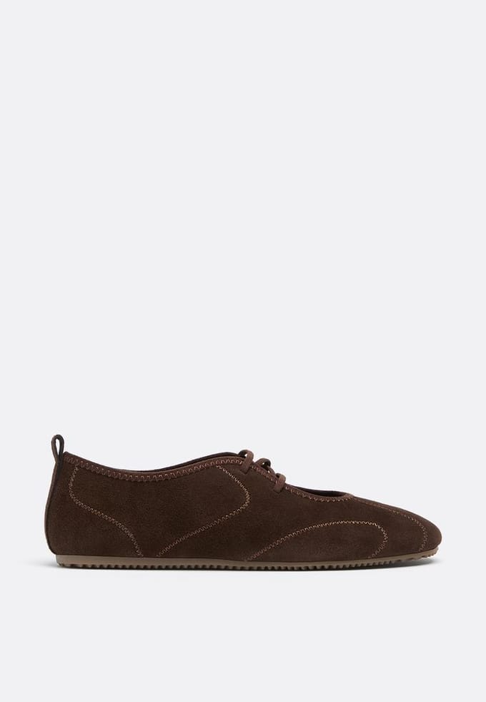 Stradivarius Leren sneakerinas met elastische band  BRUIN 38