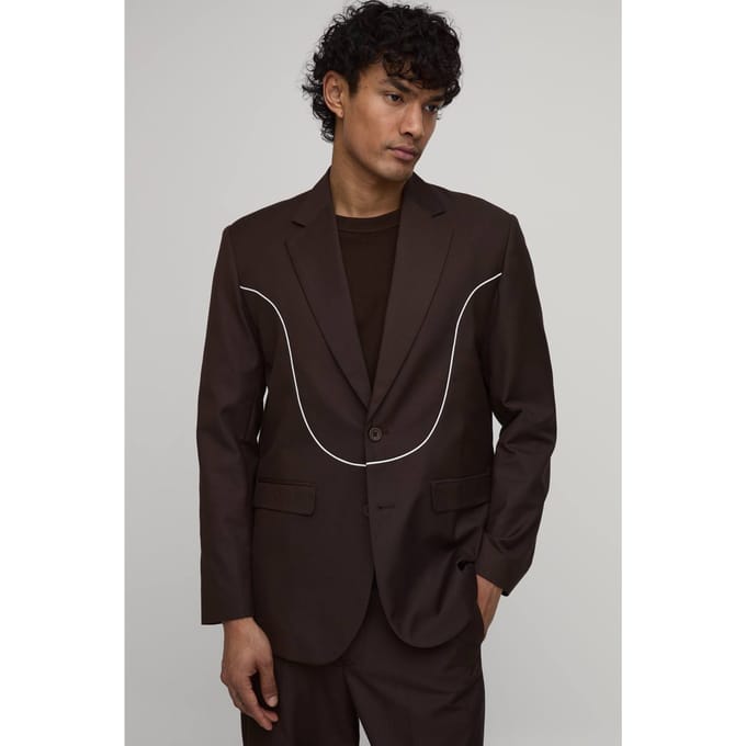 Rechte Pasvorm Western Blazer Met Paspeldetail | Chocolate | Size 36