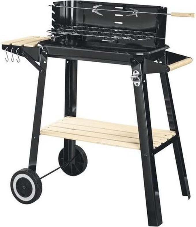 Grote Barbecue BBQ ideaal in de zomer met wielen - extra barbequespies van 70cm -