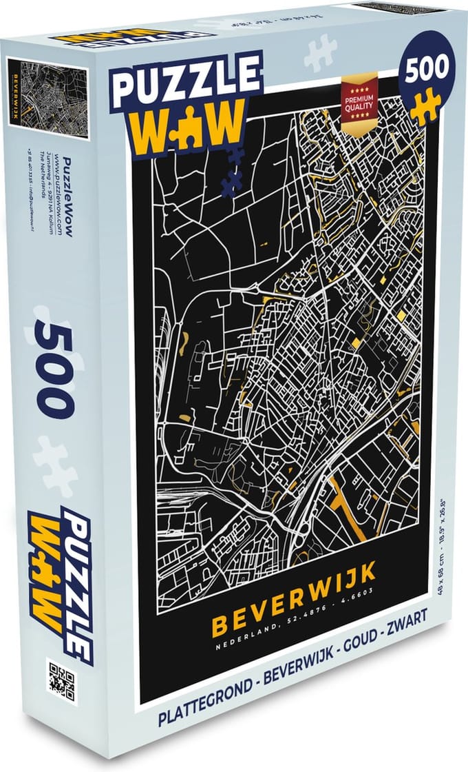 Puzzel Plattegrond - Beverwijk - Goud - Zwart - Legpuzzel - Puzzel 500 stukjes - Stadskaart