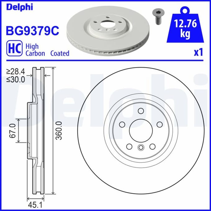 Remschijf DELPHI BG9379C, 1 stuk