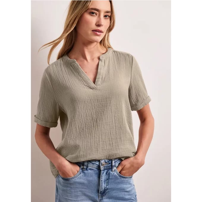Blouse met korte mouwen in mousseline kwaliteit