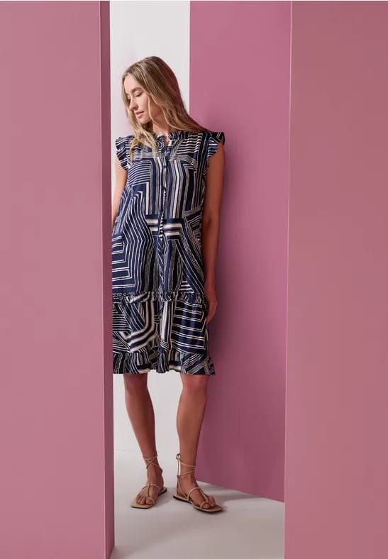 Knie-lange jurk met ronde hals en print