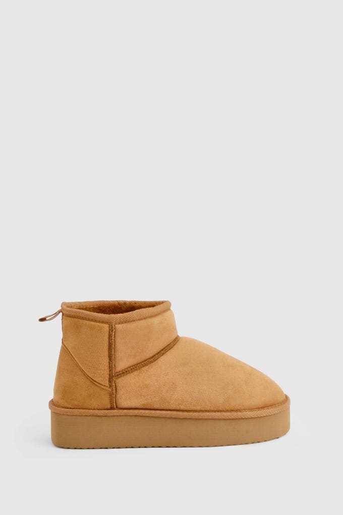boohoo Dames Platform Cosy enkellaarsjes | Chestnut | Maat: 8