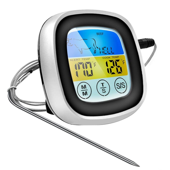 Digitale Keukenthermometer Sonde Kleuren Touchscreen Vlees Barbecue Voedsel Temperatuurmeting zwart