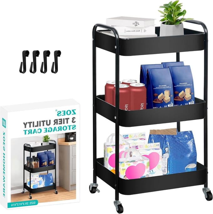 Roller Cart - Opbergwagen Wielen - Verticale Ruimte Maximaliseren - Drie Gelaagde Planken - 41 x 295 x 86 cm