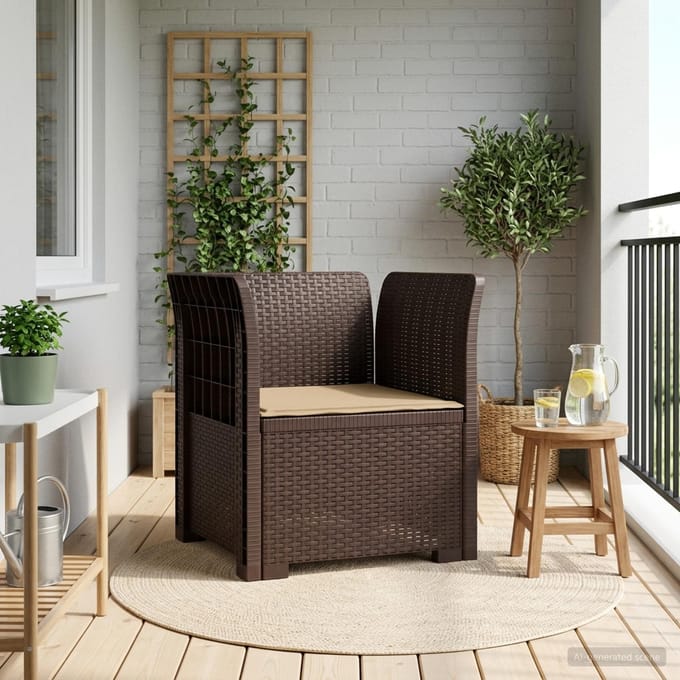 vidaXL - Eén-zits - Fauteuil - met - Kussen - Rieten - Look - PP - Bruin