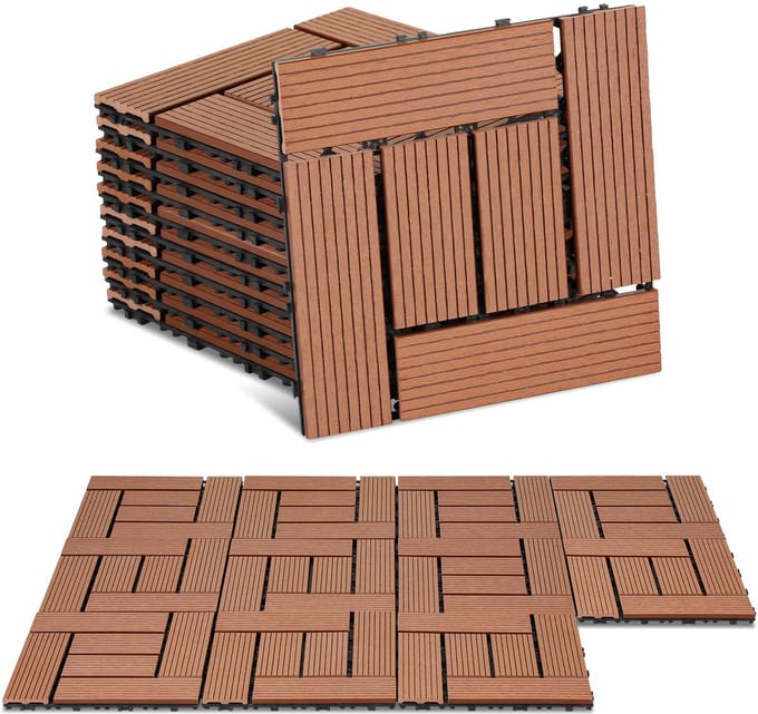 WPC tegels set van 55 terrastegels 30x30cm tegelset in het kliksysteem