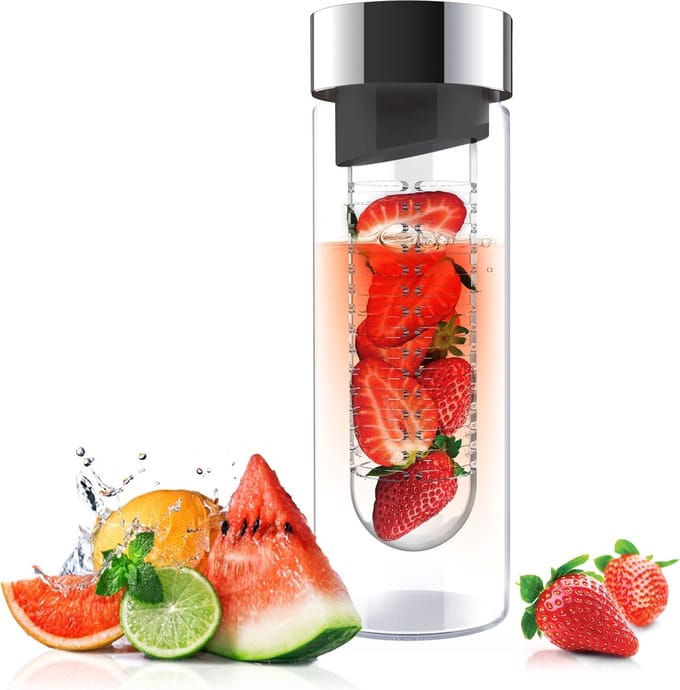 Asobu Flavour It Drinkbeker - Glas - Incl. Fruitinfuser - 480 ml - Grijs/Zilver