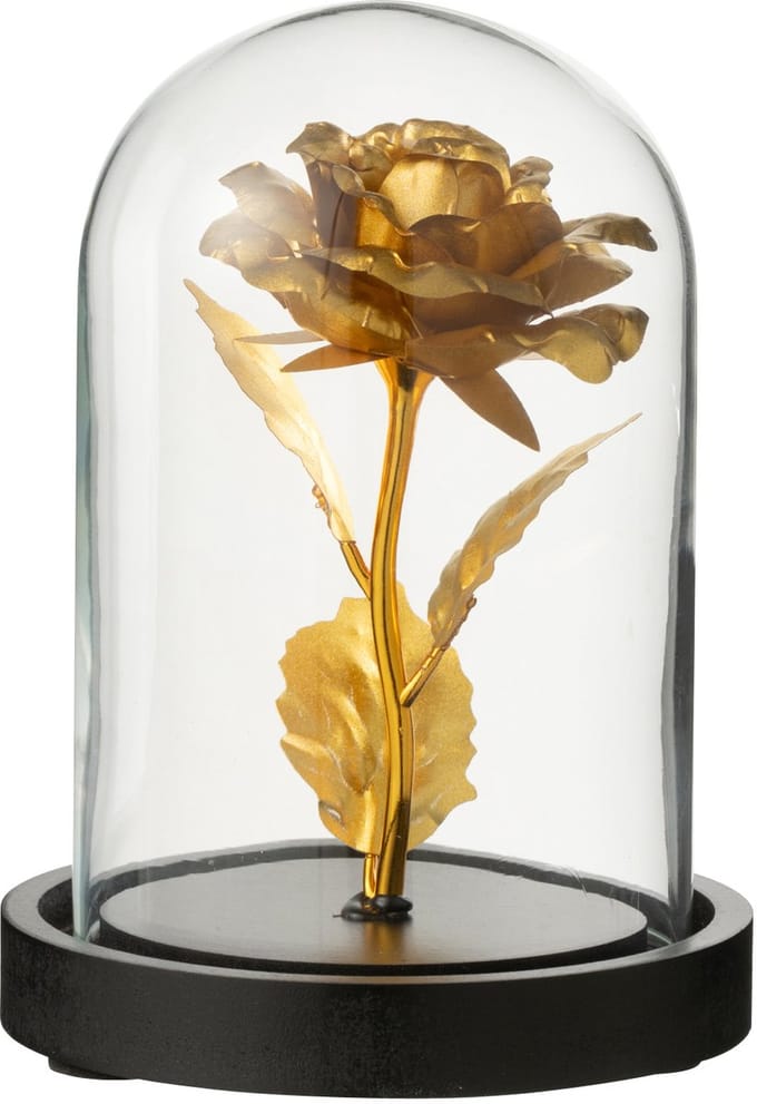 J-Line Decoratieve stolp Roos - glas - goud/zwart - small