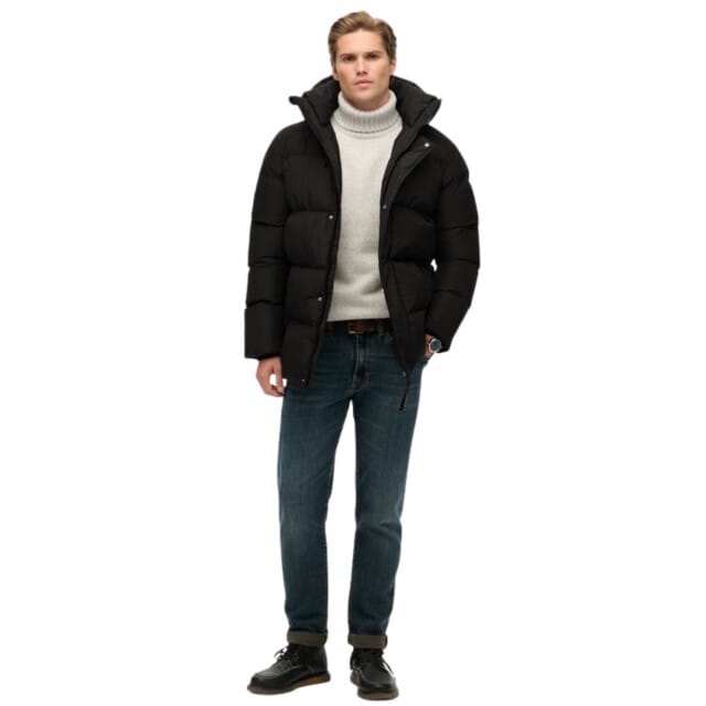 Superdry Middellange Sport Pufferjas met Capuchon Black Grootte: L