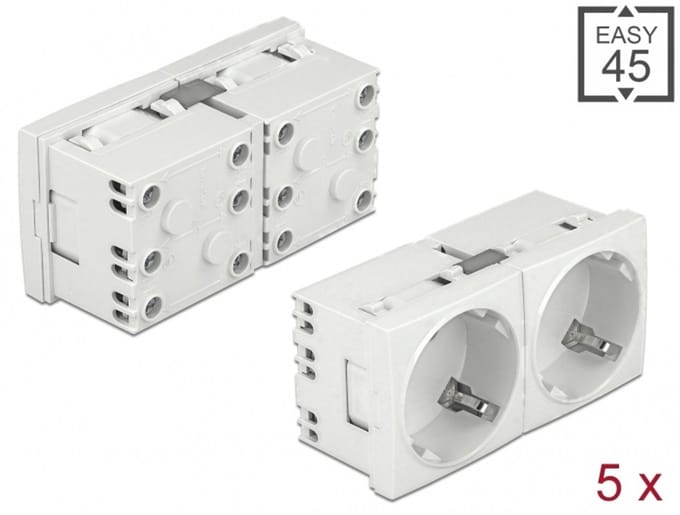 Delock Easy 45 Grounded Power Socket with a 45Ã‚Â° arrangement 2-way extendable 45 x 45 mm 5 pieces