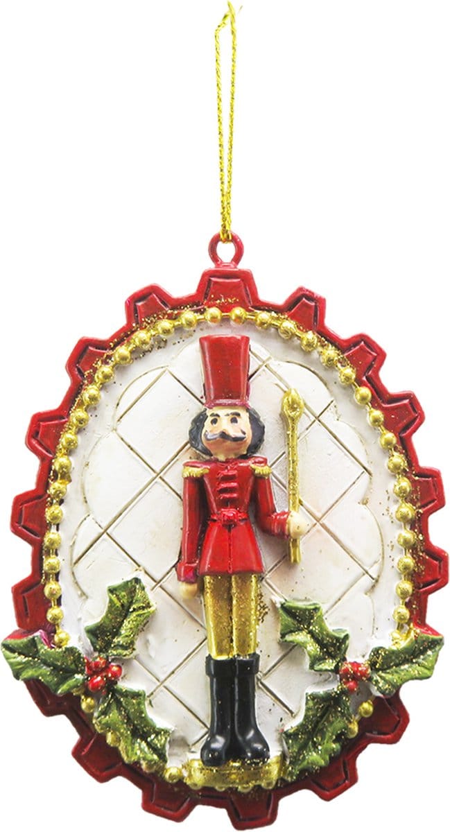Clayre & Eef Kersthanger Notenkraker 8 cm Rood Wit Kunststof Kerstbal