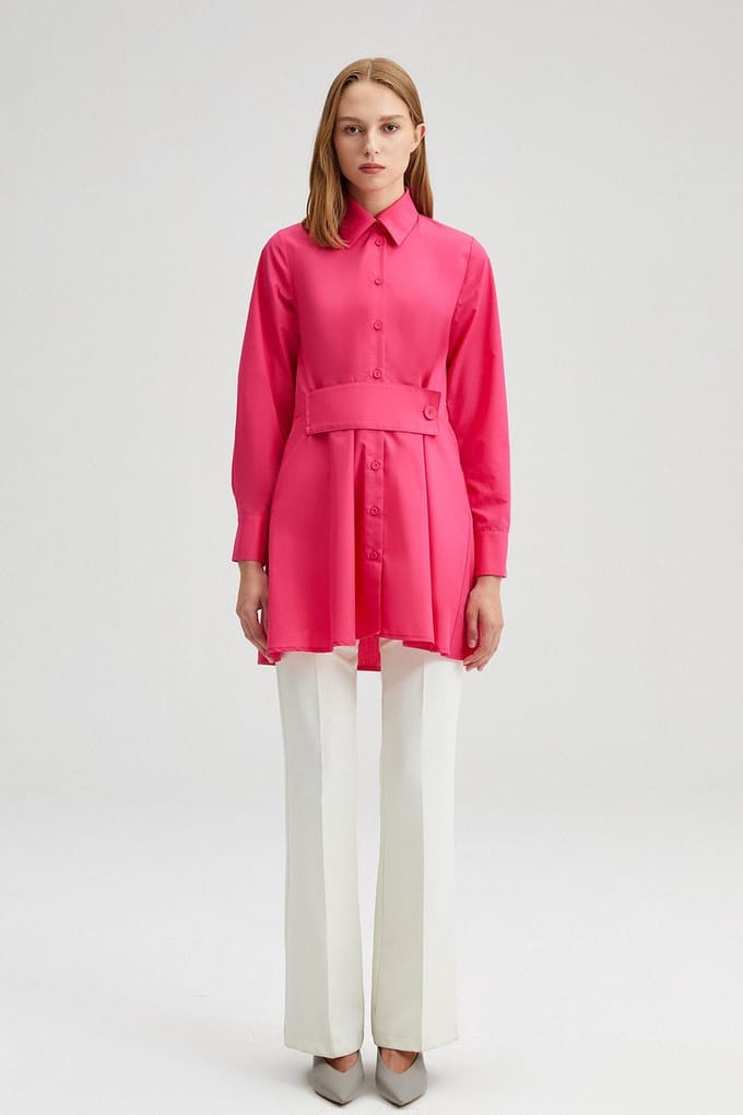 Touché Privé - Poplin blouse met riem - Fuchsia - Dames