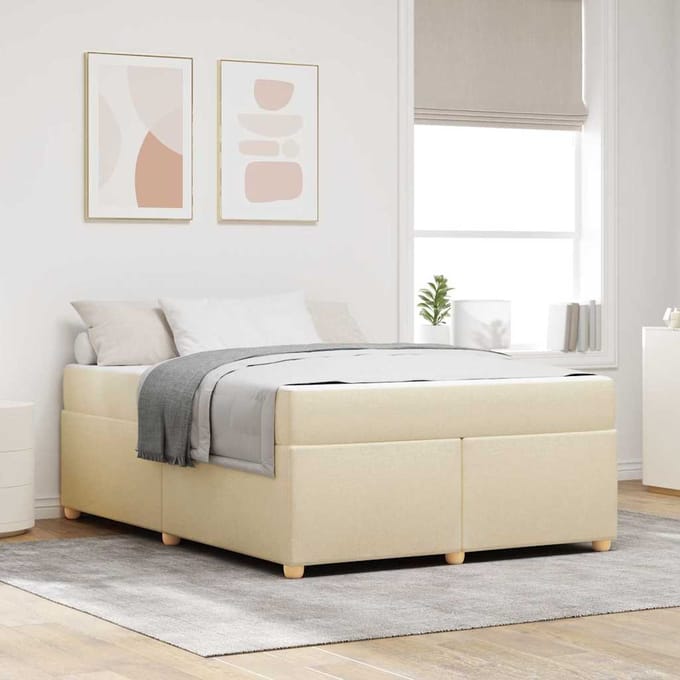 vidaXL - Bedframe - met - matras - Crème - 140 - x - 200 - cm - Stof