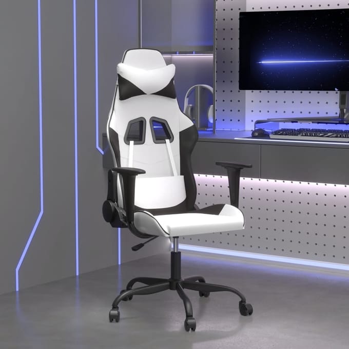 vidaXL - Massage - gamestoel - kunstleer - wit - en - zwart