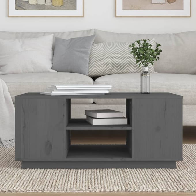 vidaXL - Salontafel - 90x49x40,5 - cm - massief - grenenhout - grijs