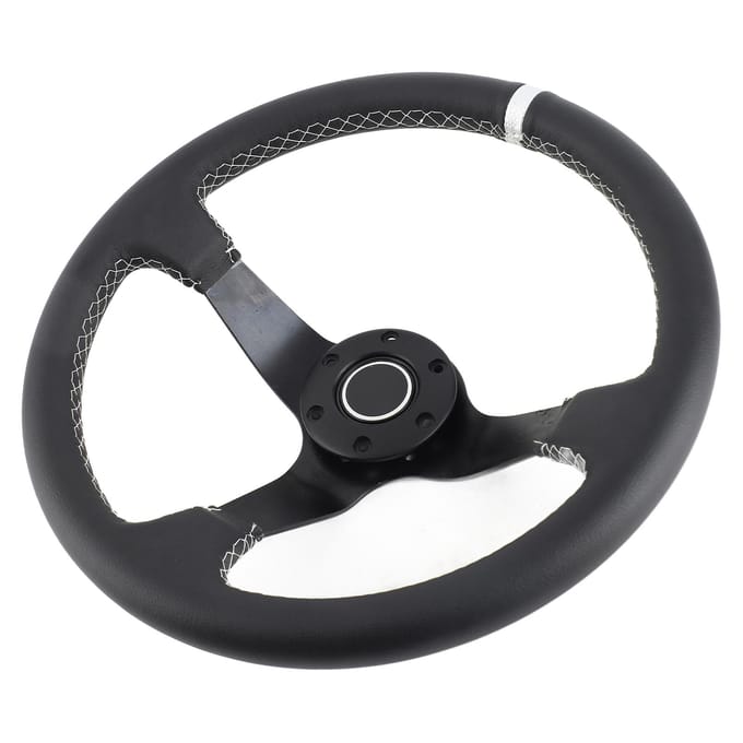 350mm14in 6 Bouten Diep Bord Zwart Leer Racing Stuurwiel Met Hoorn black