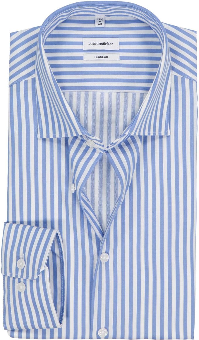 Seidensticker regular fit overhemd - popeline - blauw gestreept - Strijkvrij - Boordmaat: 42