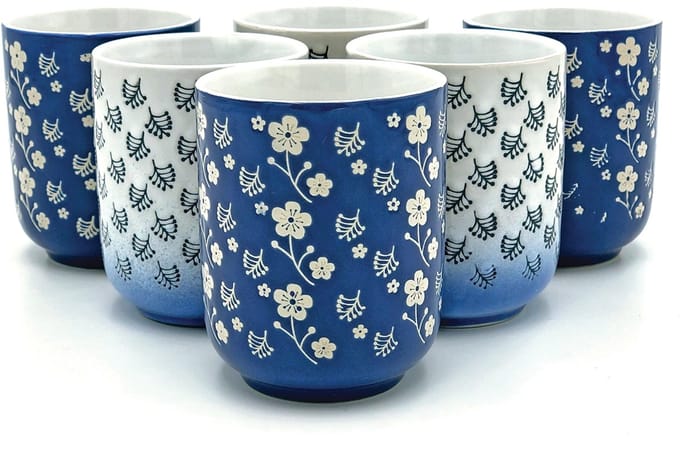 Lavandoux - Mokken - Beker - Steengoed - Blauw en Wit - 250ml - Set van 6
