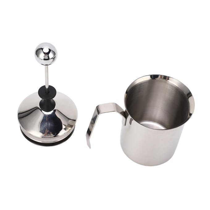 Handmatige Melkopschuimer 500cc Roestvrij Staal Dubbellaags Dik Handvat Handpomp Opschuimer voor Thuis Café white