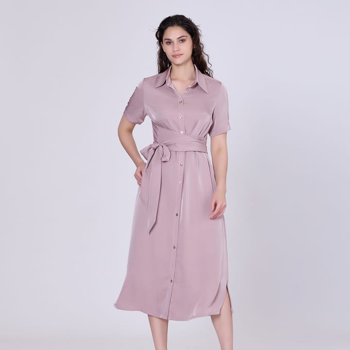 Mat satijn midi shirt jurk