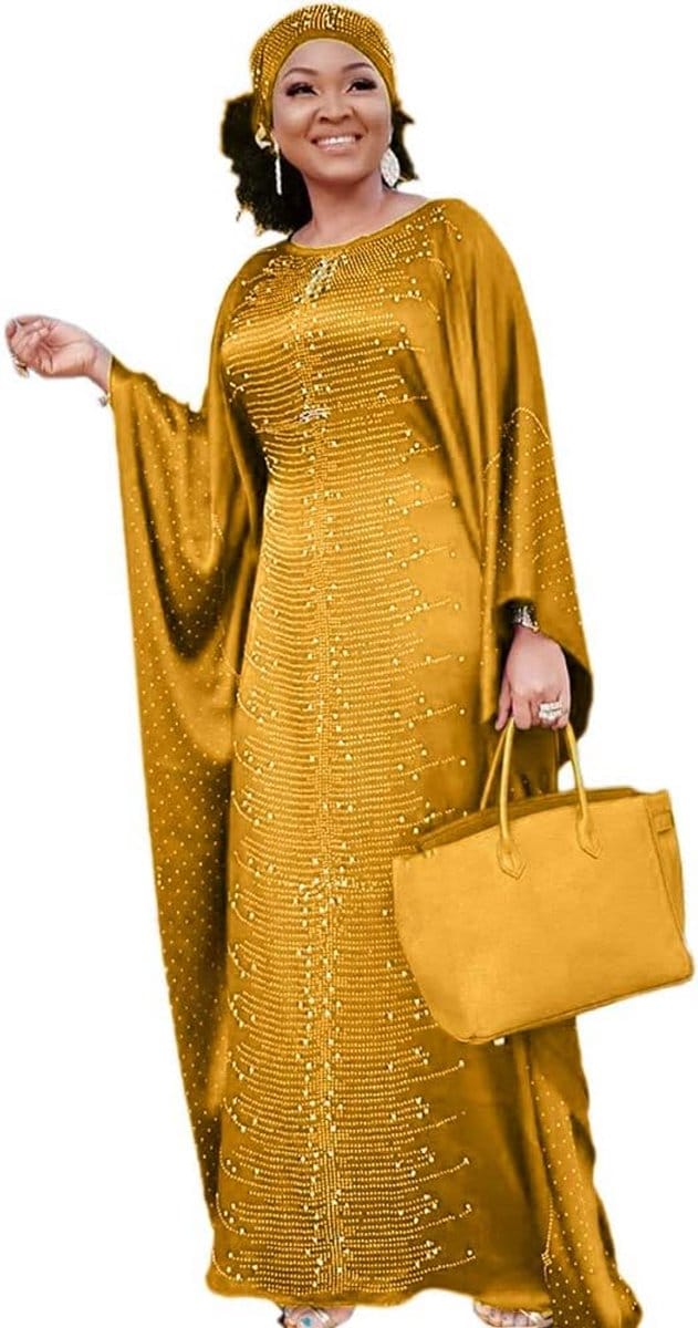 Lange Afrikaanse Kaftan Jurk voor Dames met Kralen en Strass