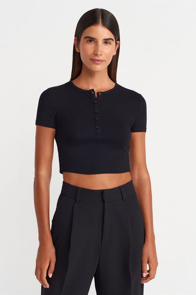 Slim Fit Crop Blouse met Knopen