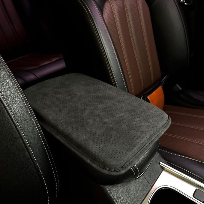 Auto middenconsole hoes, universeel lederen auto armsteun kussen antislip middenconsole kussen donkerbruine kleur