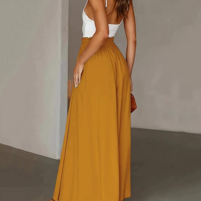 Jupe longue et pantalon d'été pour femmes, taille élastique, taille haute, jambes larges XXL bleu marine