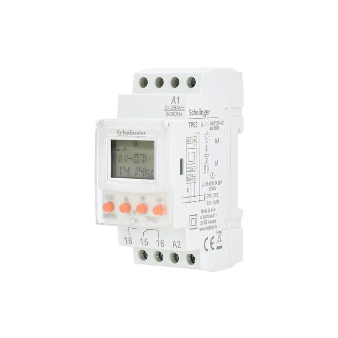 Schelinger Elektronische Tijdschakelaar 7-Dagen - 24-264V AC/DC - DIN-rail - 50 Programmas - 16A - IP20
