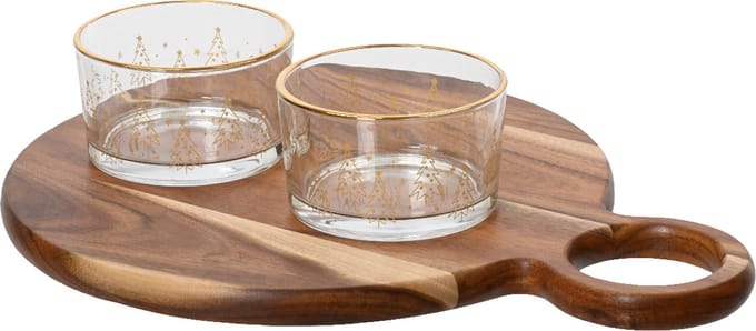 Decoris tapasset serveerplankje met 2 amuse kommetjes