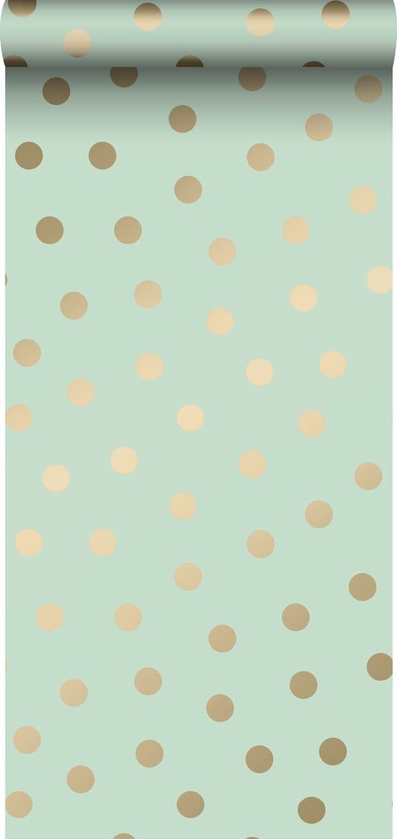 ESTAhome behang stippen vergrijsd mintgroen en goud - 53 cm x 10.05 m - 139245