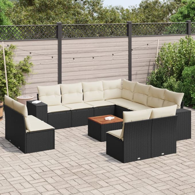 vidaXL - 12-delige - Loungeset - met - kussens - poly - rattan - zwart