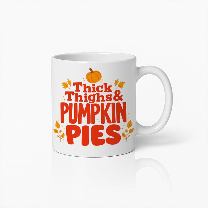 “Dikke Dijen & Pompoentaart” Witte Mok 330ml – Leuke Herfst & Thanksgiving Beker