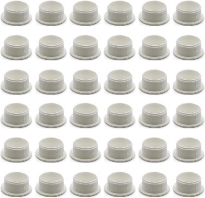 36 stuks afdekstoppen in wit | 13 x 8 | boorgat Ø 8 mm