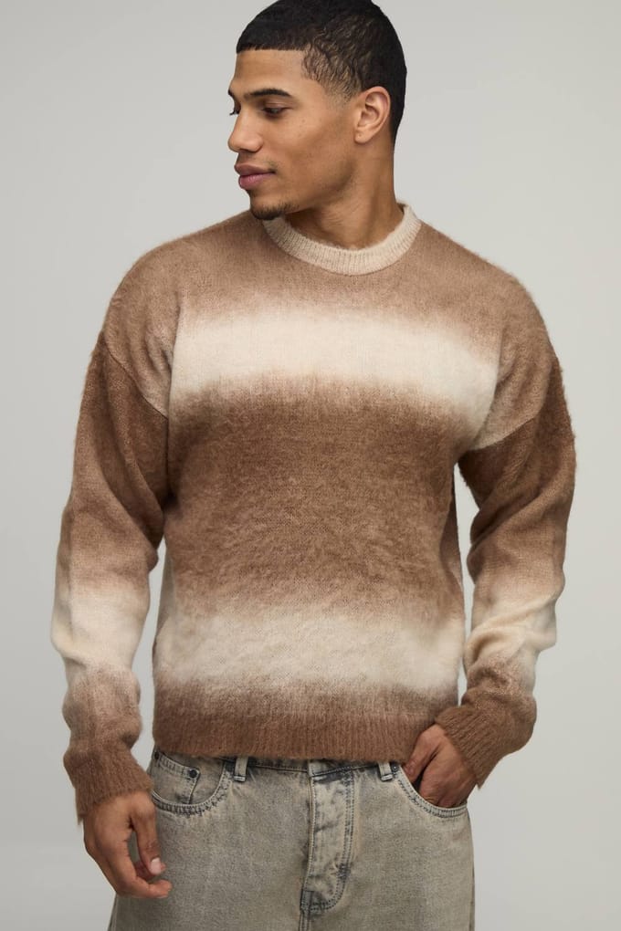 Relaxed Boxy Verlengde Hals Ombré Gebreide Trui | Brown | Size Medium