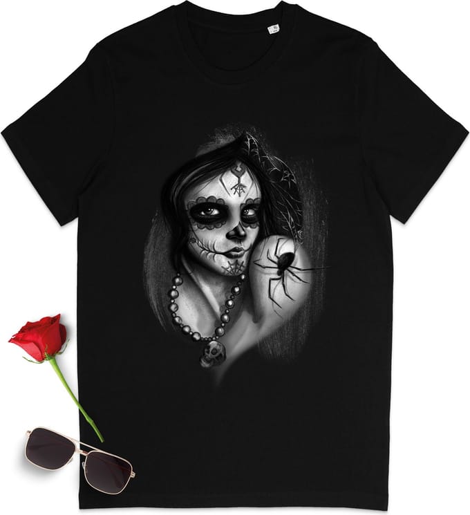 T Shirt Dames - Gothic - Zwart - Korte Mouw - Maat S