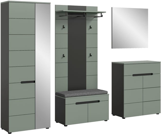 Canu garderobe opstelling C1 inclusief kussen stofgroen, donkergrijs.
