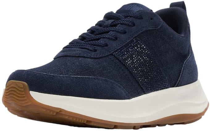 FitFlop F-Mode Flow Crystal Denim/Suede Sneakers Dames Sneakers - Donker Denim