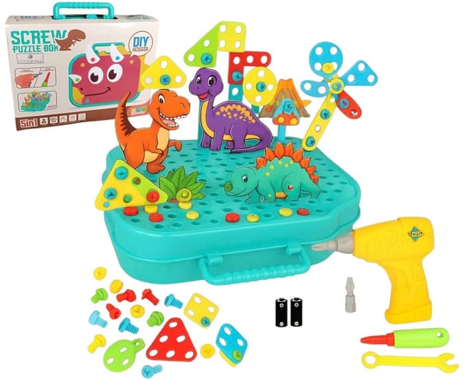 Goodz4All 287-Delig Dinosaursus Educatief Speelgoed Constructie-3D Puzzel met Batterijen - Bouwspeelgoed Elektrische Boor Schroefmachine - Speelgoed Gereedschapskoffer - Dino Thema